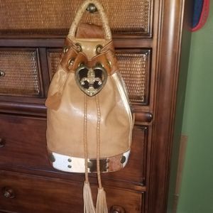 Bridget Shuster Genuine Leather Studded Fringed Multicolor Backpack